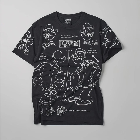 Popeye Construction Embroidered Short Sleeve Tee - Black - Picture 1 of 11